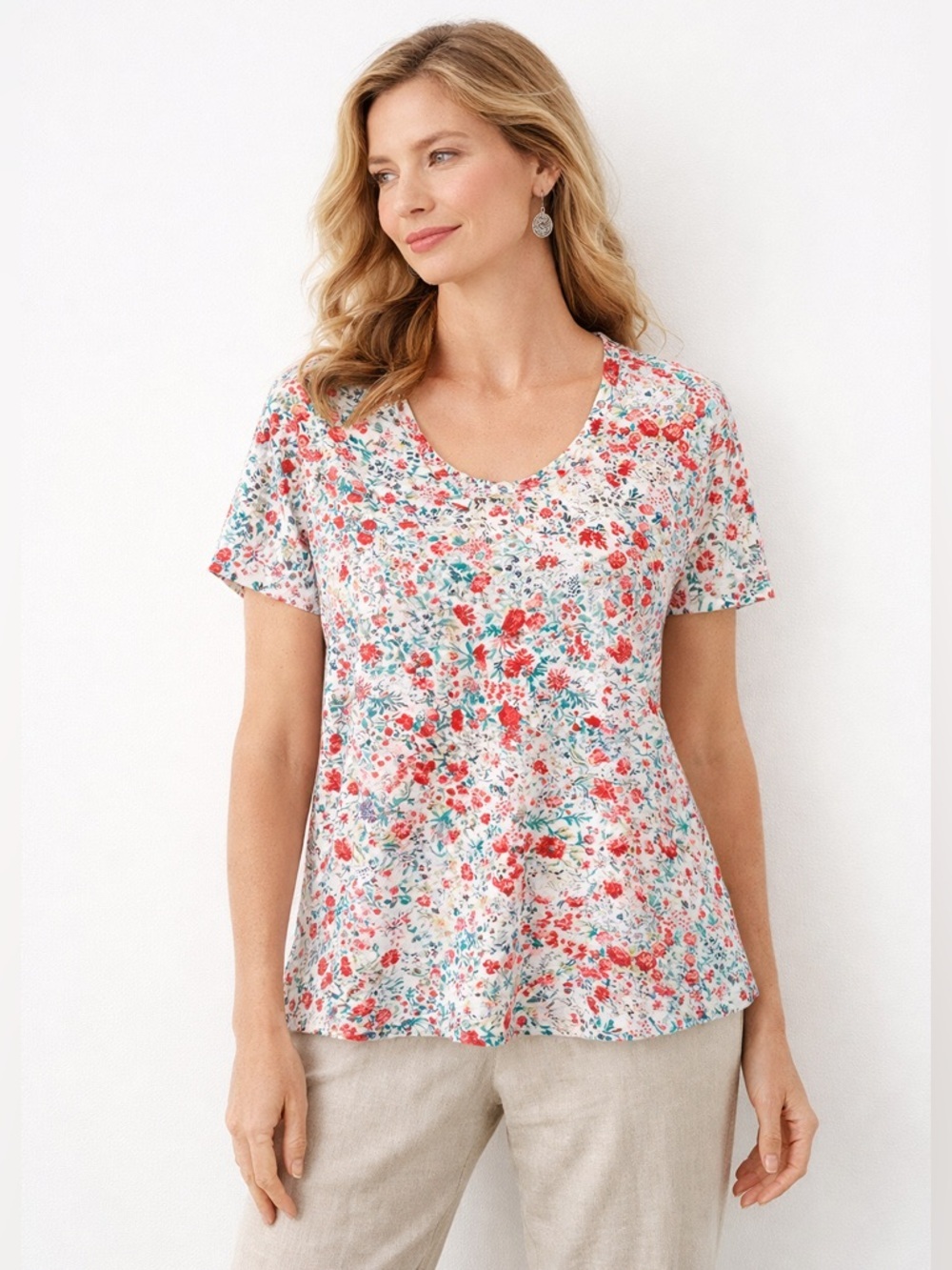 Peruvian Connection Pima Cotton Floral Tee Boho Cottagecore Top XL Romantic Chic
